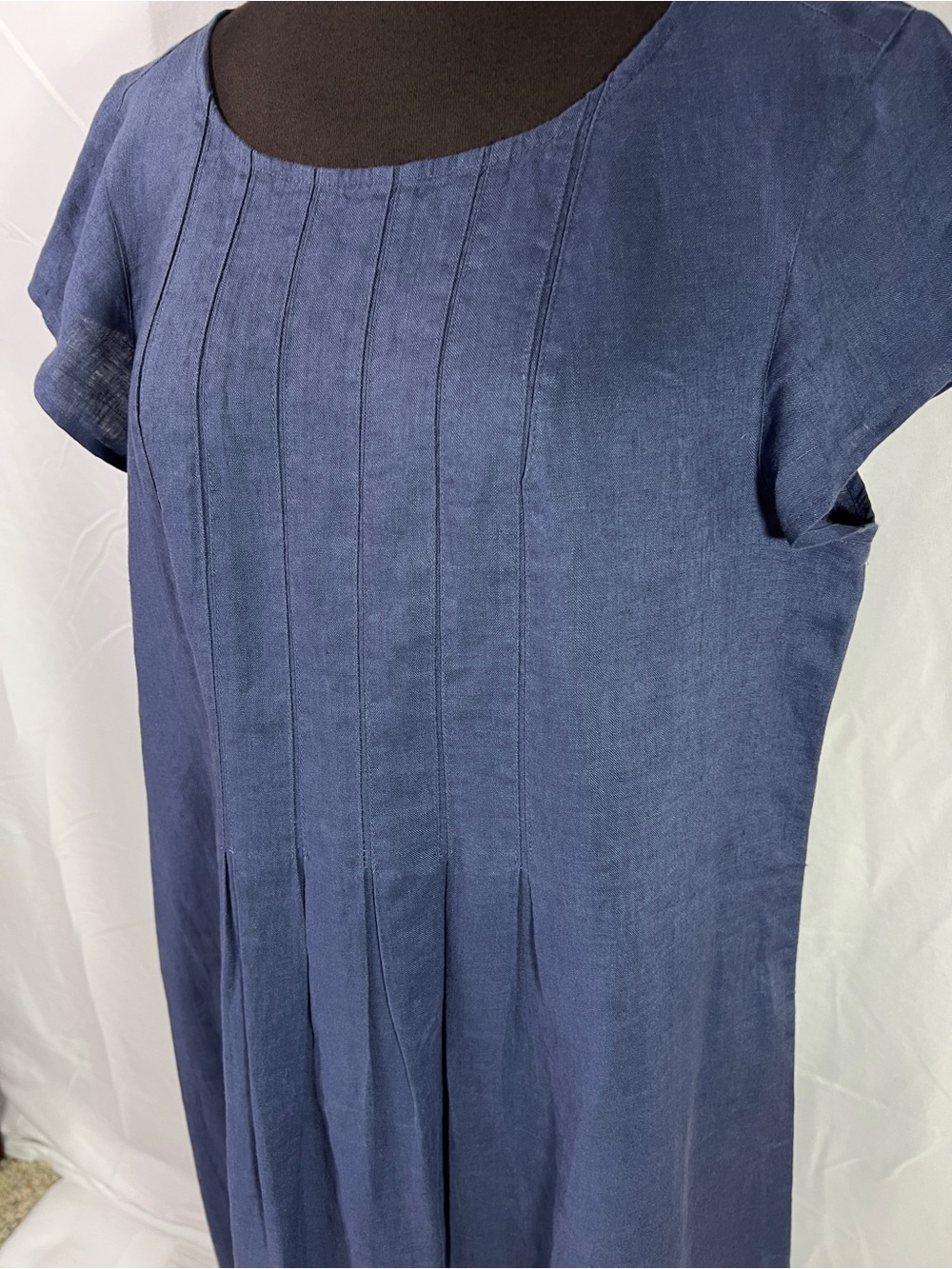 J.Jill Love Linen Pleated Dress - Medium - short sleeve relaxed fit blue classic - Picture 2 of 10